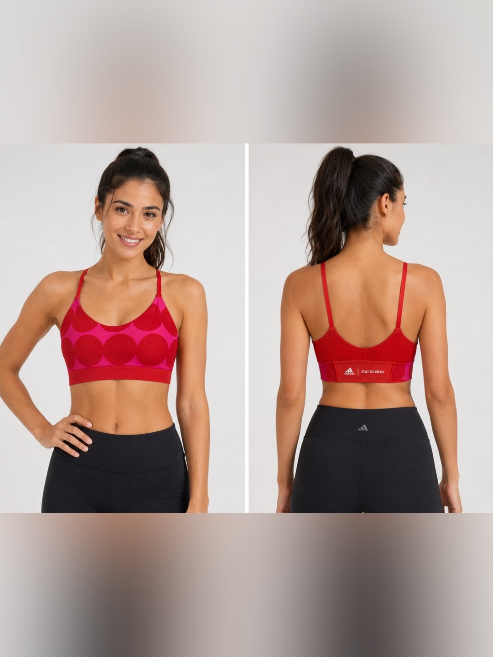 adidas Red & Pink Circle-Print Light-Support Sports Bra